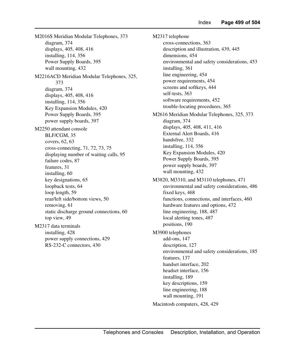 Nortel Networks M3110 User Manual | Page 499 / 506