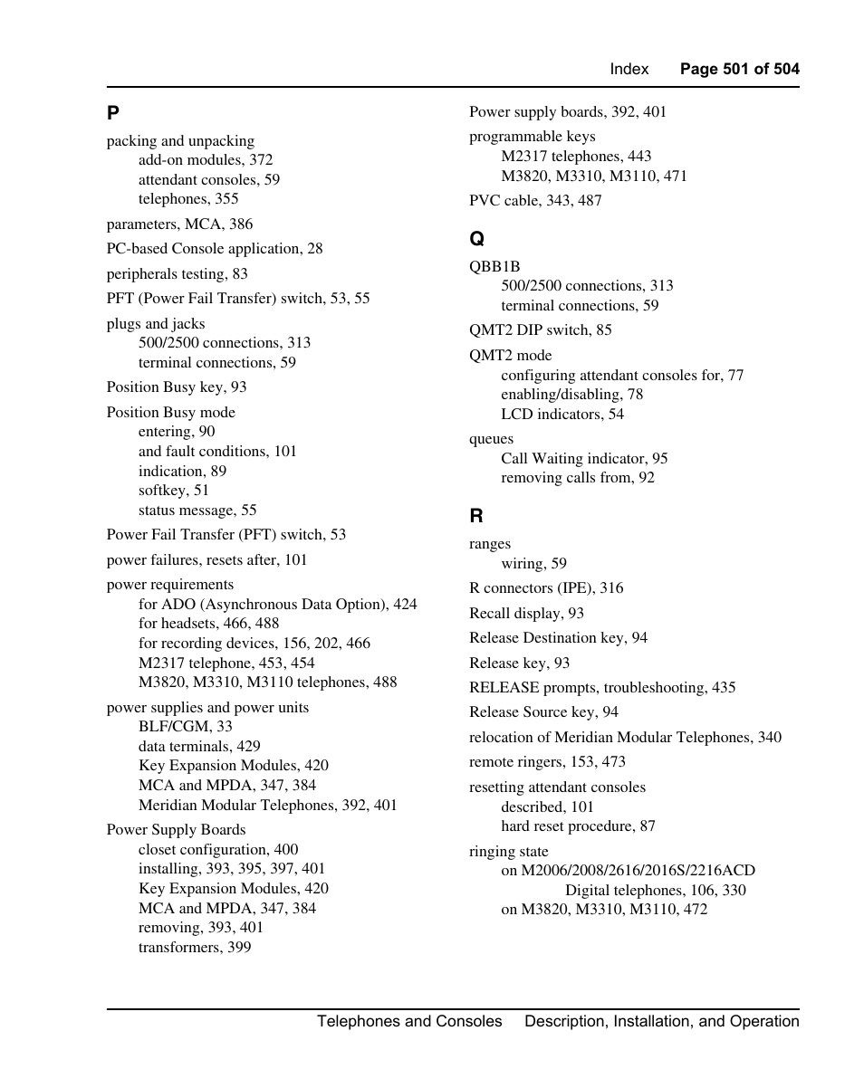 Nortel Networks M3110 User Manual | Page 501 / 506