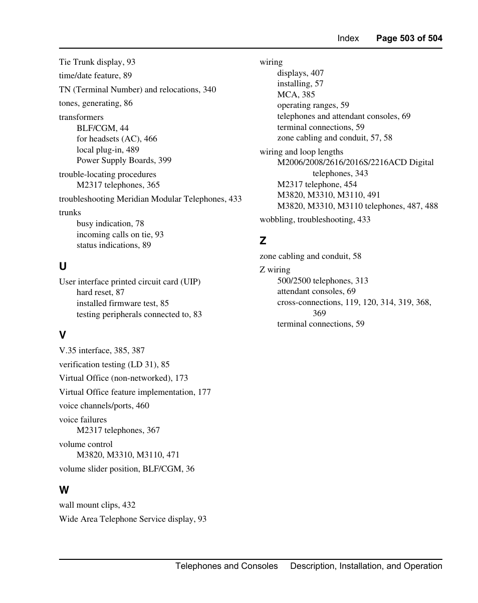 Nortel Networks M3110 User Manual | Page 503 / 506