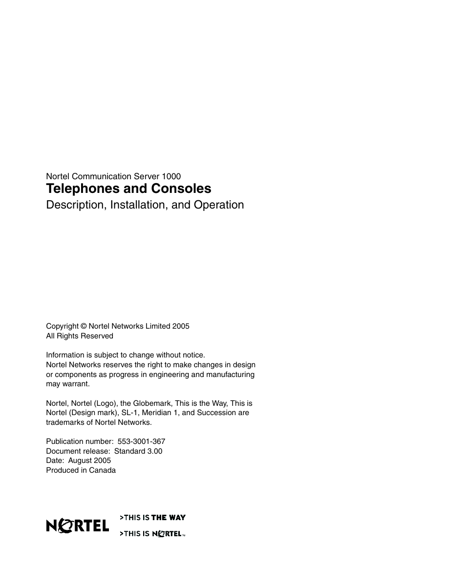Back, Telephones and consoles, Description, installation, and operation | Nortel Networks M3110 User Manual | Page 506 / 506