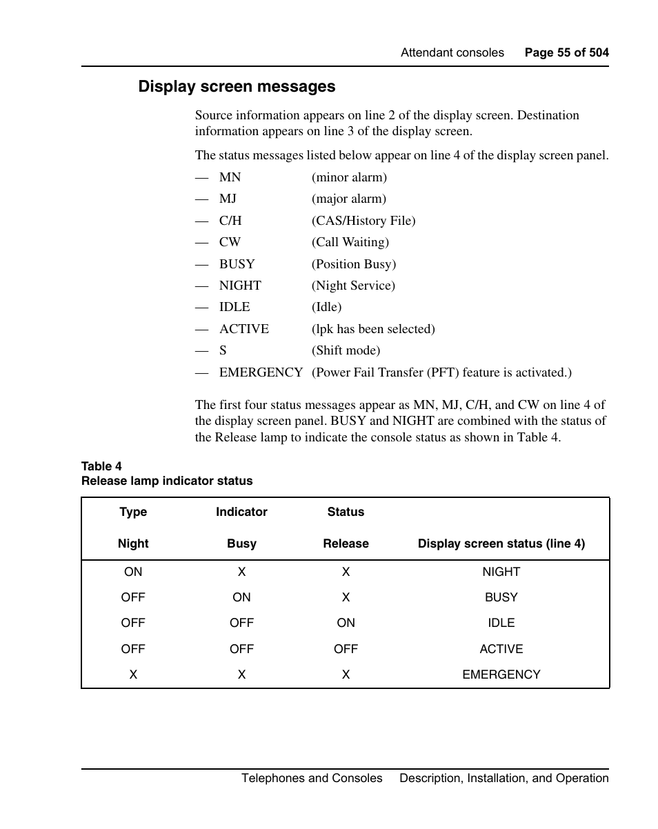 Display screen messages | Nortel Networks M3110 User Manual | Page 55 / 506