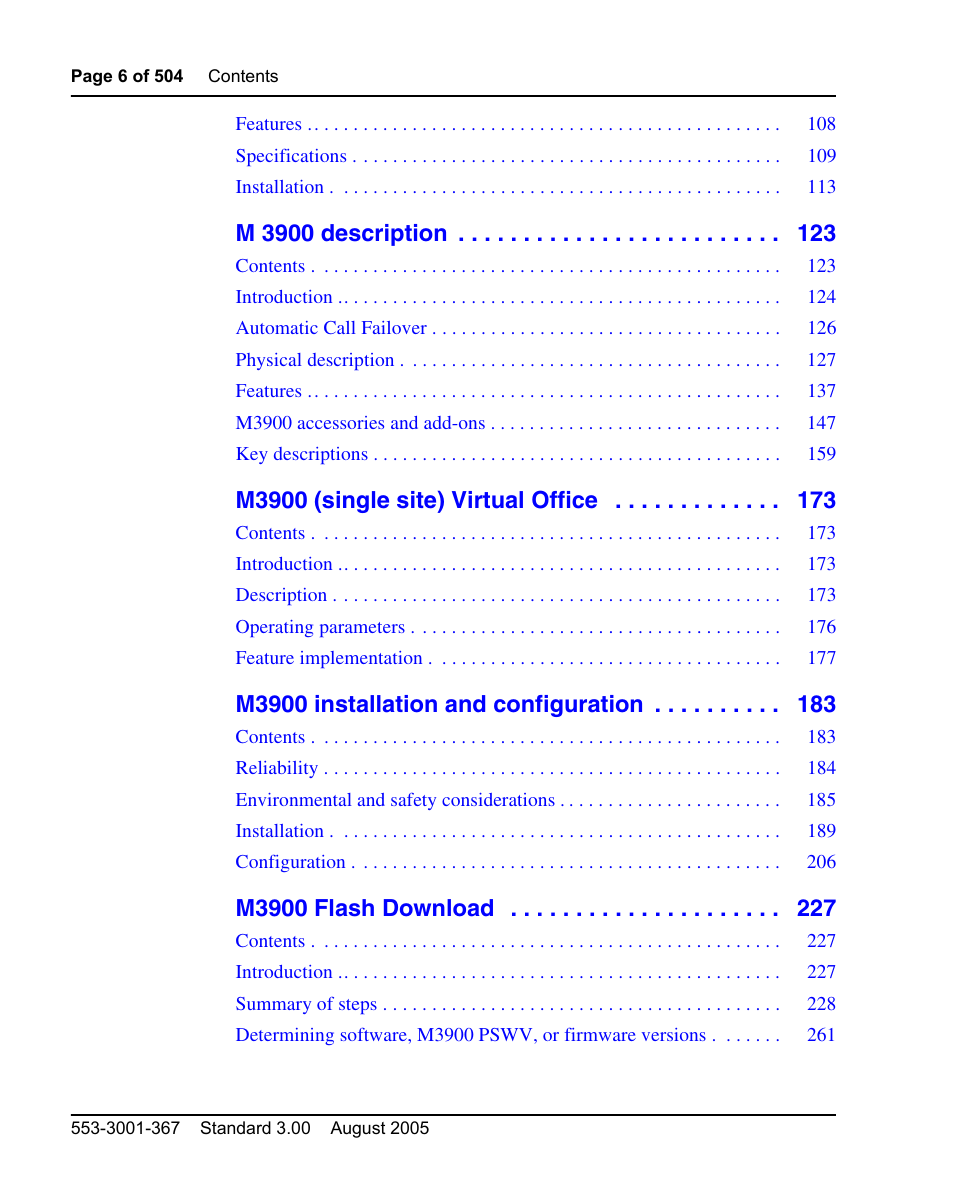 M 3900 description, M3900 (single site) virtual office, M3900 installation and configuration | M3900 flash download | Nortel Networks M3110 User Manual | Page 6 / 506