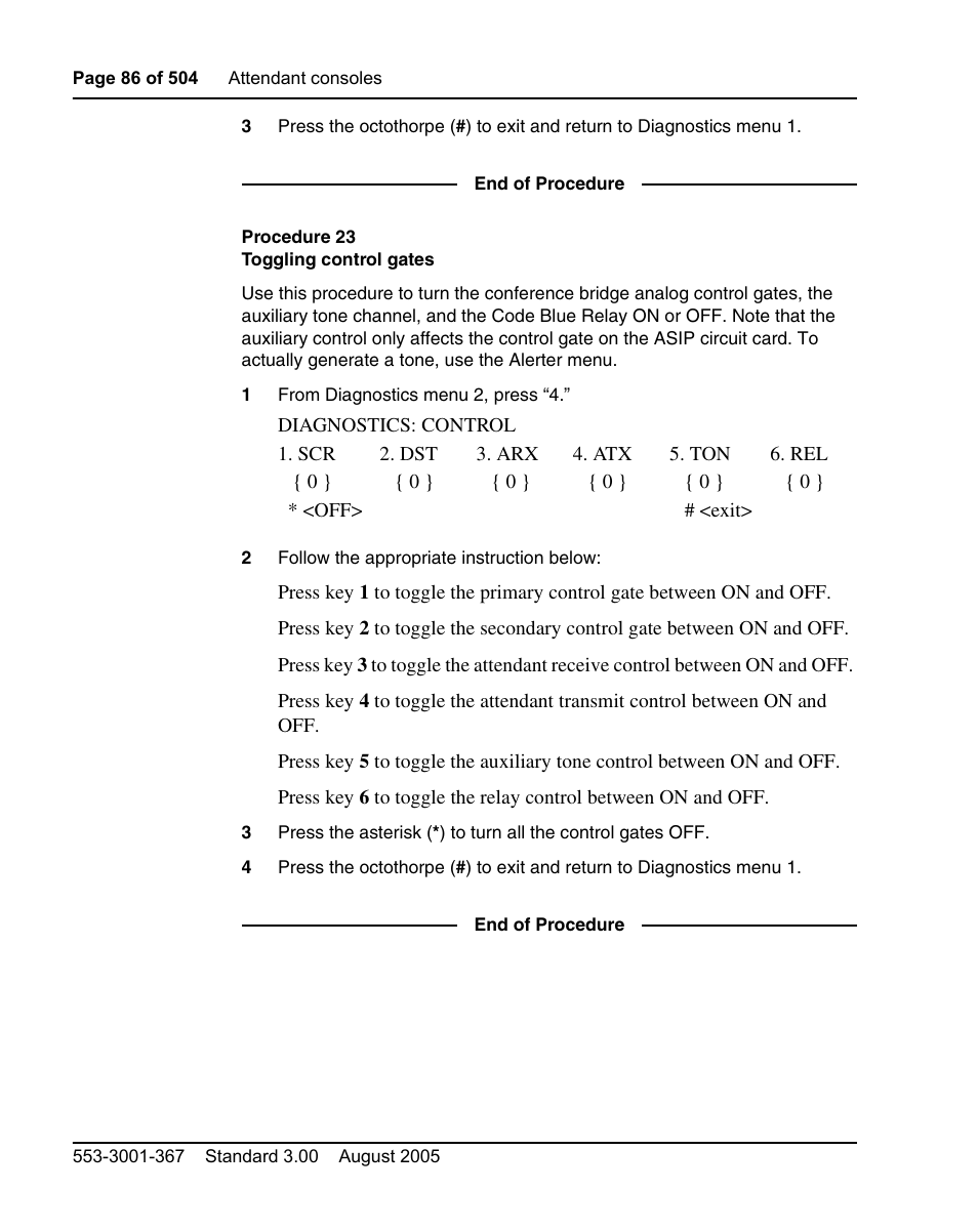 Procedure 23 toggling control gates | Nortel Networks M3110 User Manual | Page 86 / 506