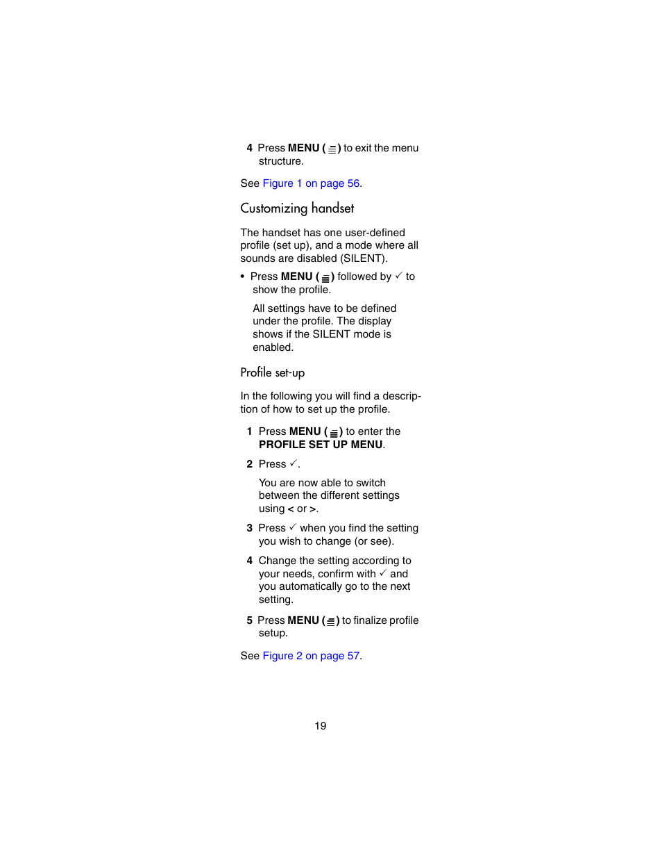 Customizing handset, Profile set-up | Nortel Networks 4146Ex User Manual | Page 19 / 63
