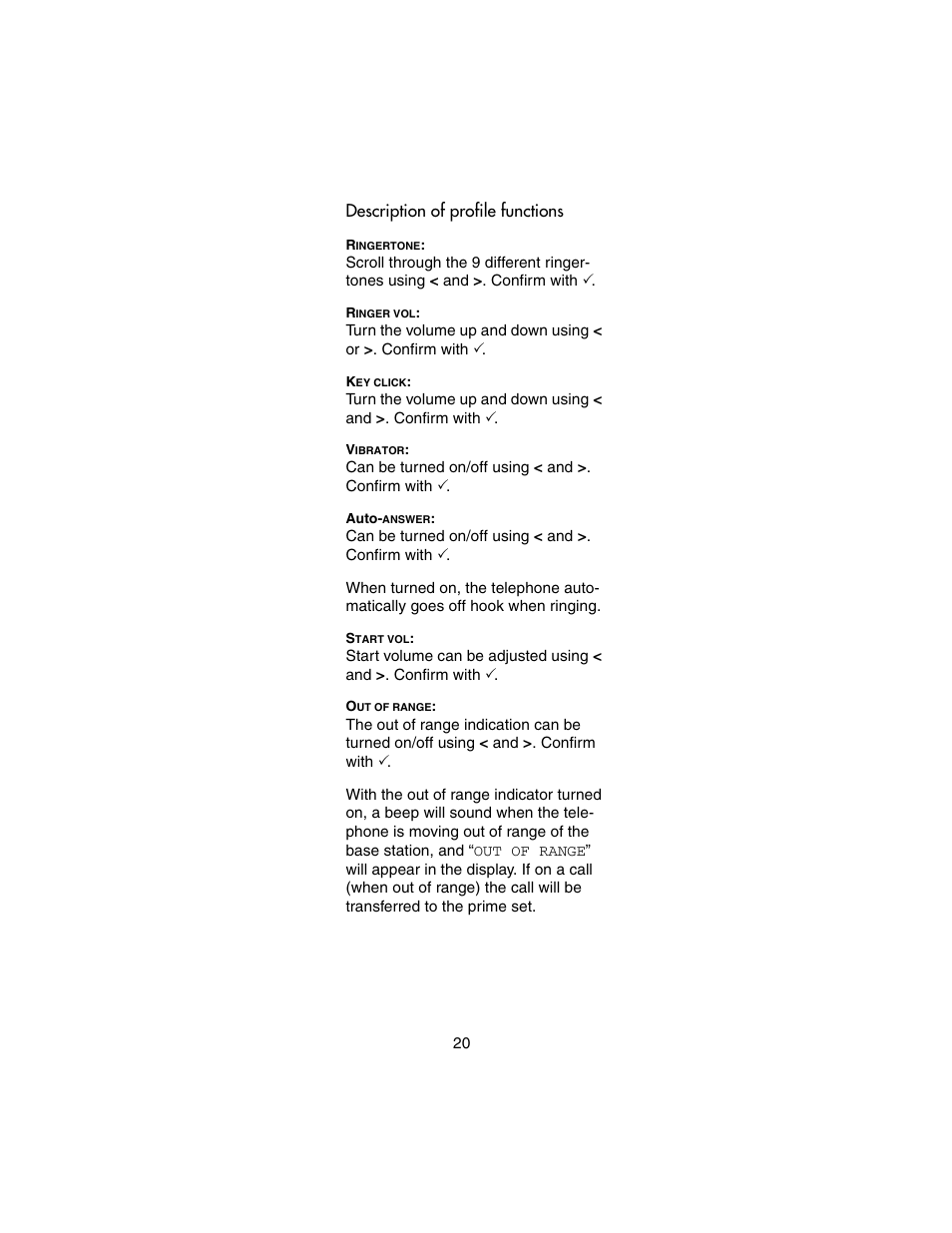 Description of profile functions | Nortel Networks 4146Ex User Manual | Page 20 / 63