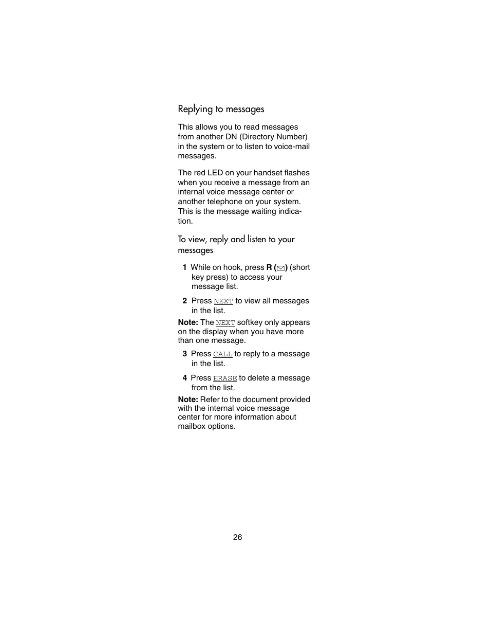 Replying to messages, To view, reply and listen to your messages | Nortel Networks 4146Ex User Manual | Page 26 / 63