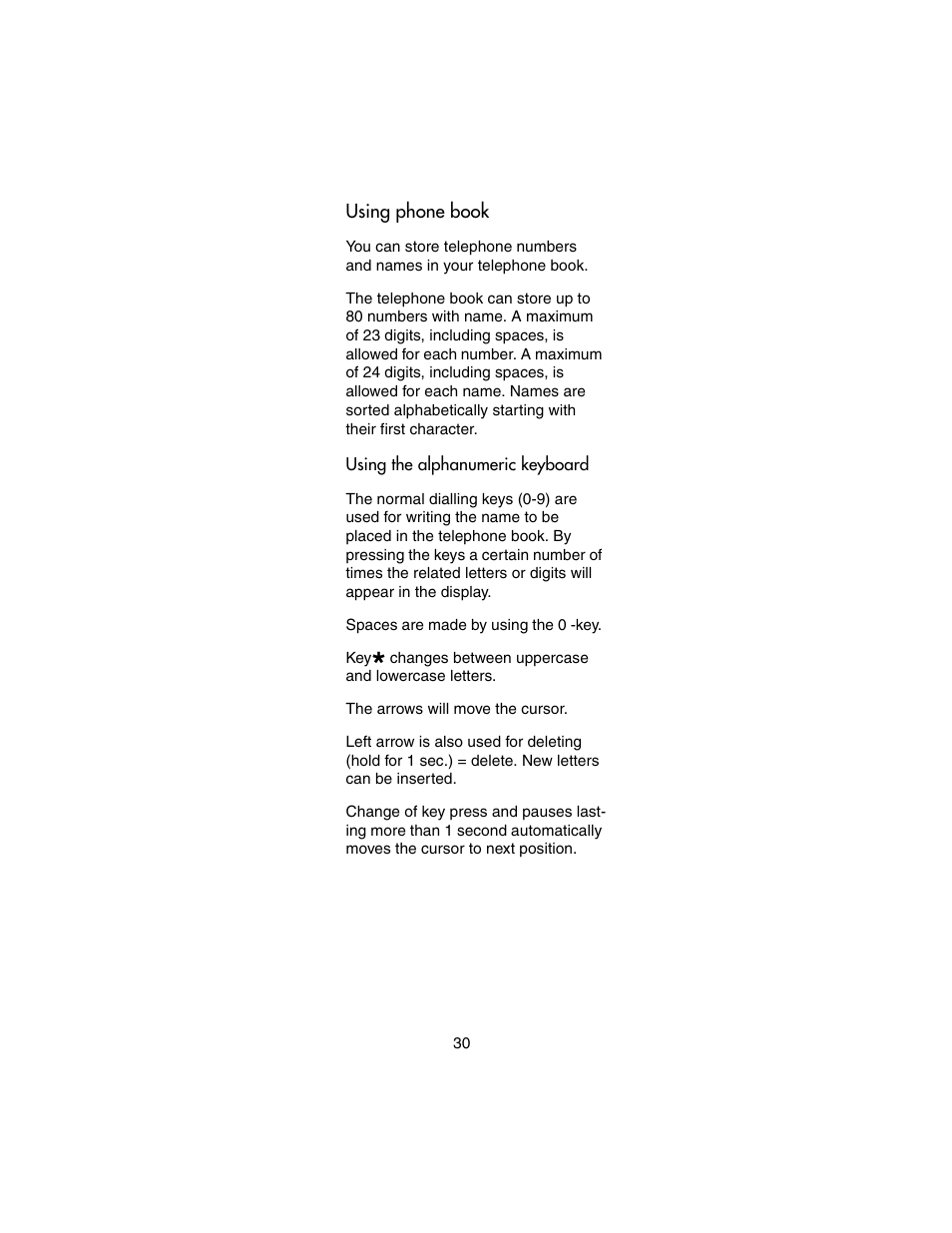 Using phone book, Using the alphanumeric keyboard, Using | Nortel Networks 4146Ex User Manual | Page 30 / 63