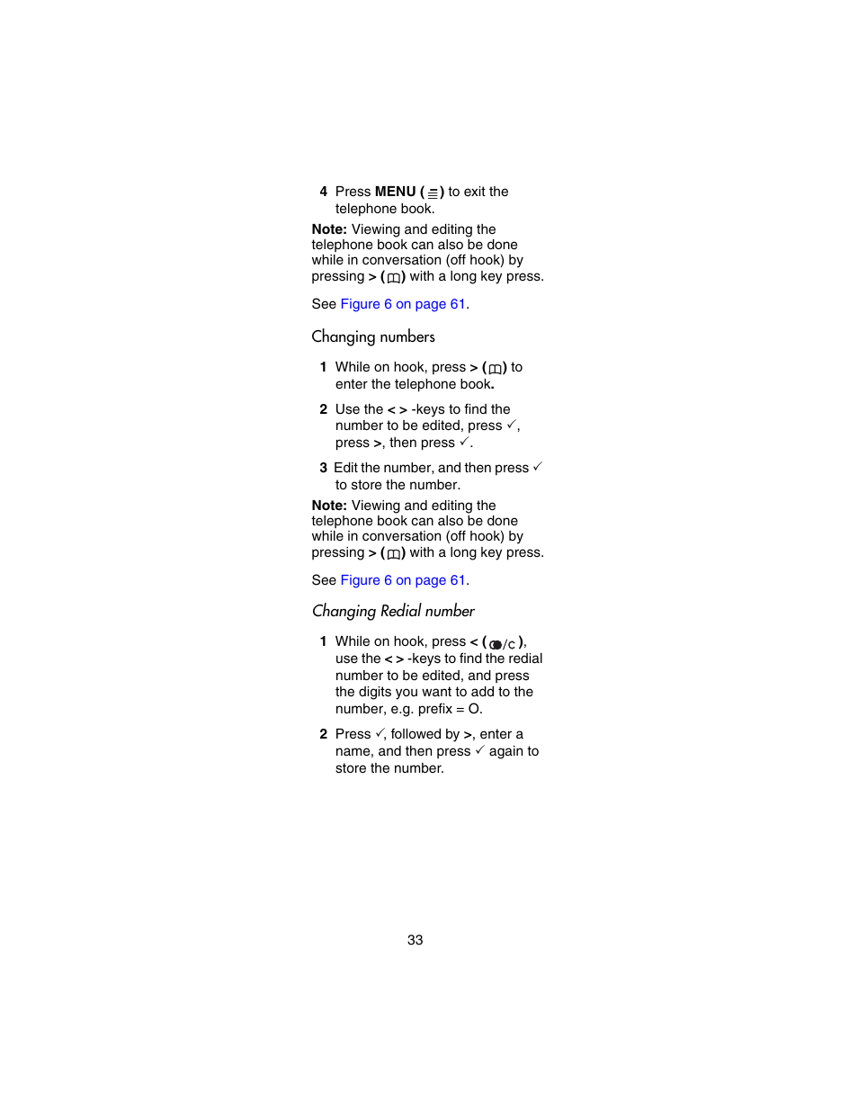 Changing numbers | Nortel Networks 4146Ex User Manual | Page 33 / 63