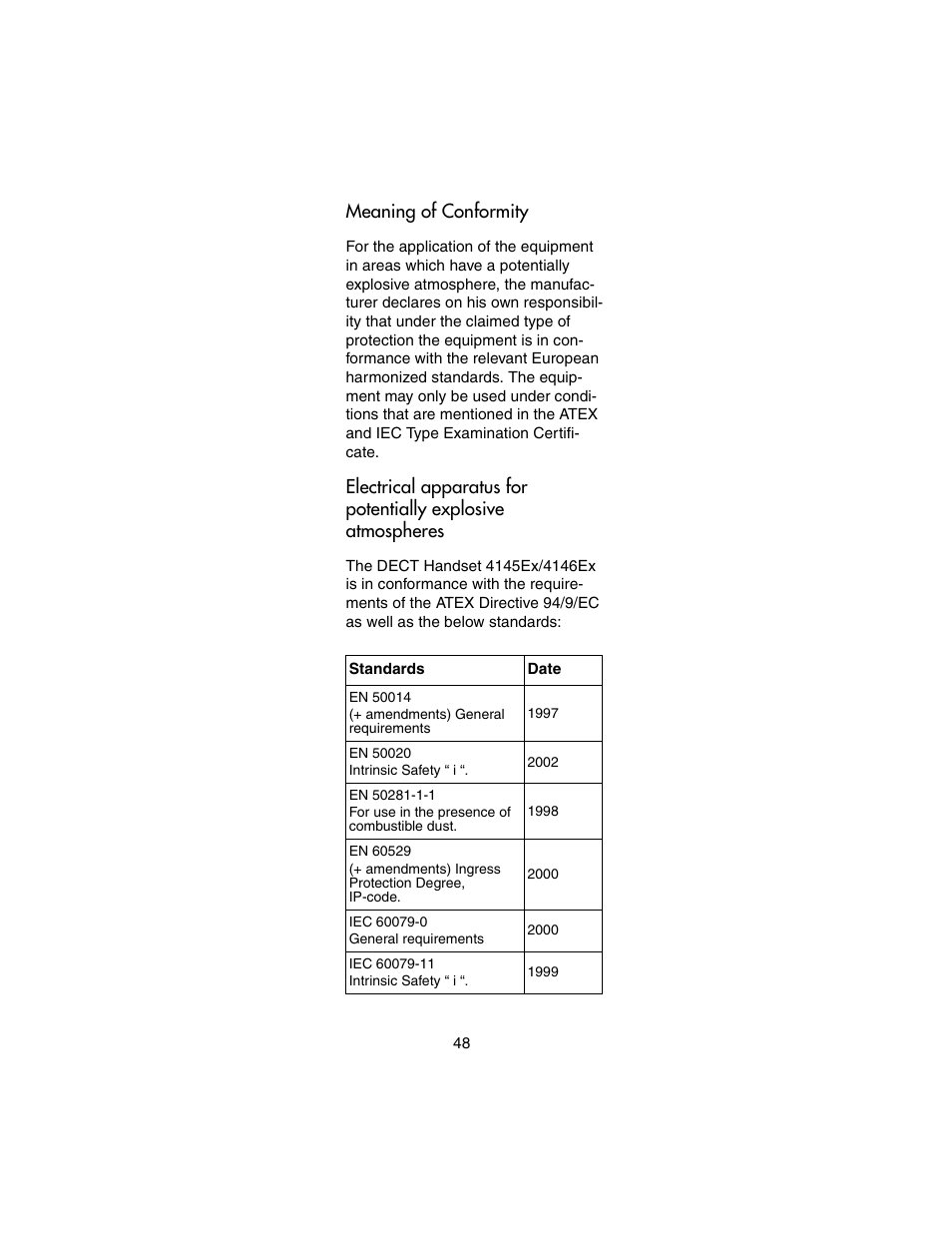 Meaning of conformity | Nortel Networks 4146Ex User Manual | Page 48 / 63