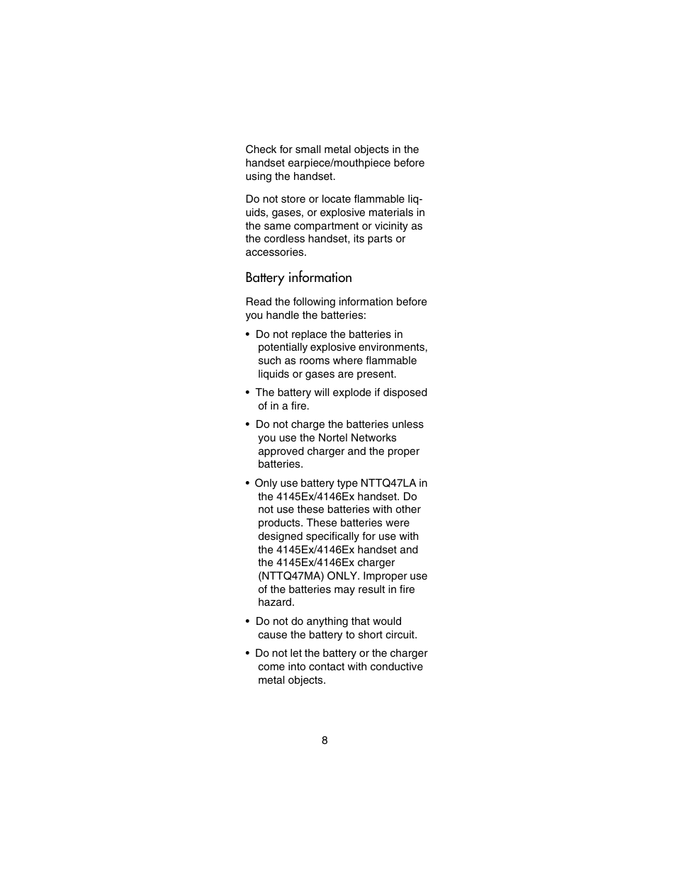 Battery information | Nortel Networks 4146Ex User Manual | Page 8 / 63