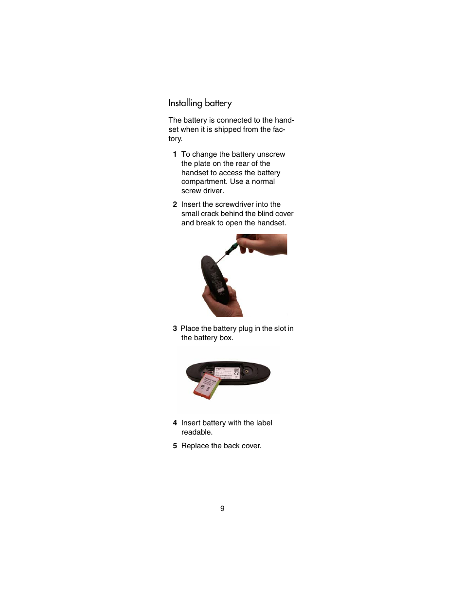 Installing battery | Nortel Networks 4146Ex User Manual | Page 9 / 63