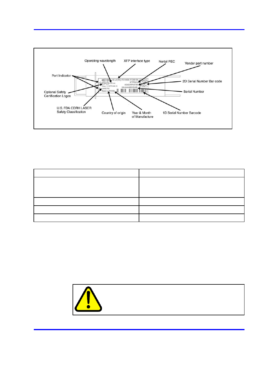 General xfp specifications, 10gbase-sr xfp specifications | Nortel Networks 4500 Series User Manual | Page 48 / 60