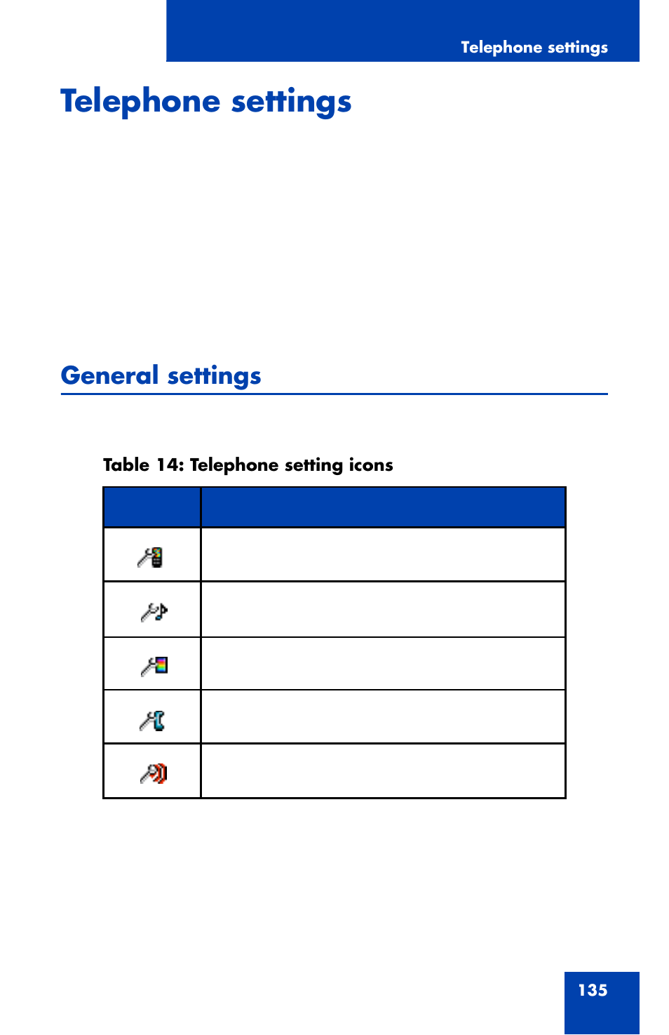 Telephone settings, General settings | Nortel Networks Nortel 4070 User Manual | Page 135 / 212