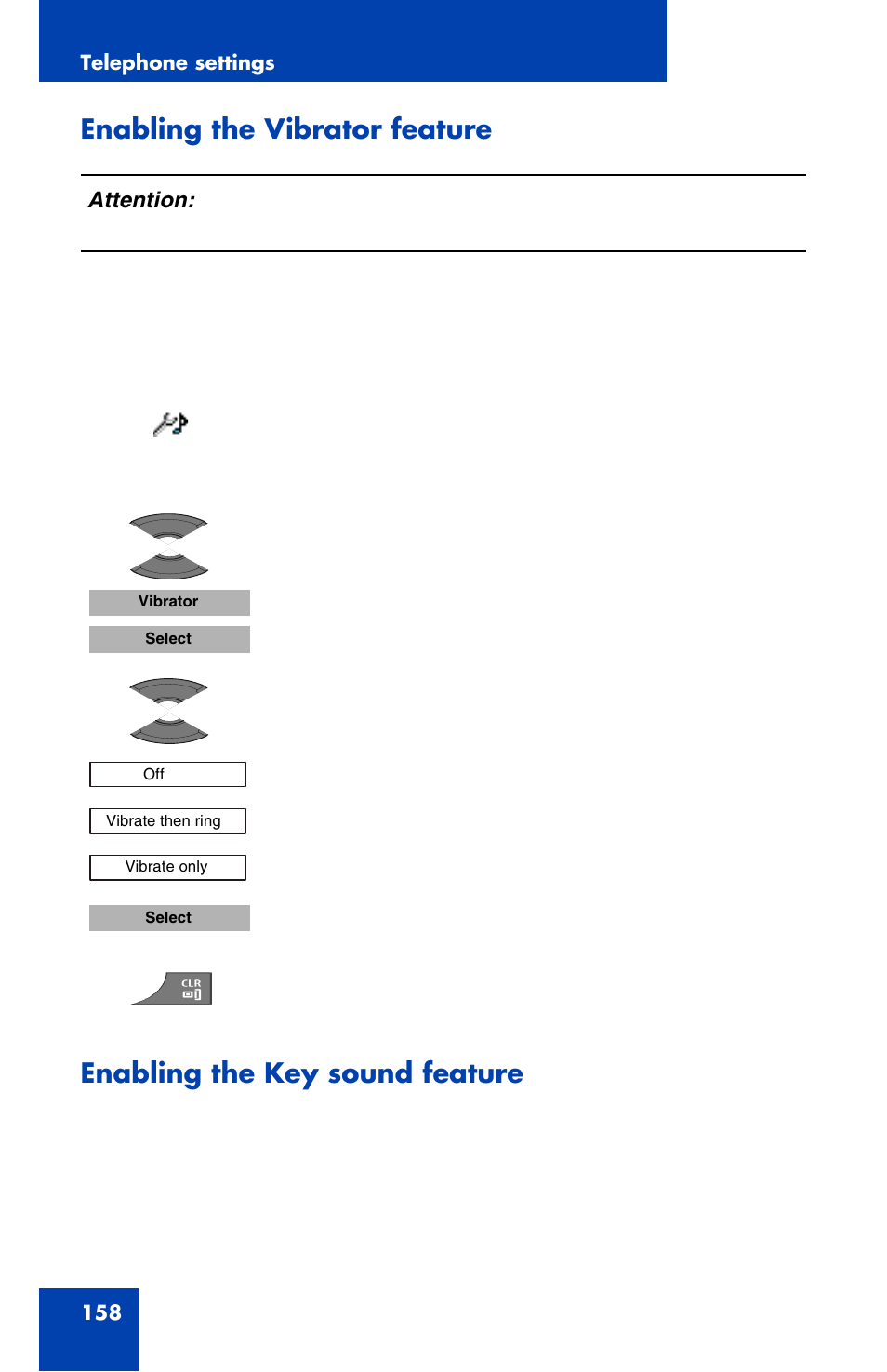 Enabling the vibrator feature, Enabling the key sound feature | Nortel Networks Nortel 4070 User Manual | Page 158 / 212