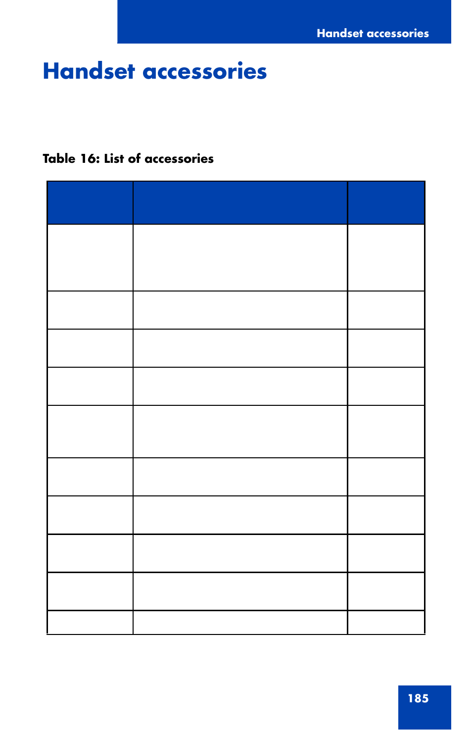 Handset accessories | Nortel Networks Nortel 4070 User Manual | Page 185 / 212