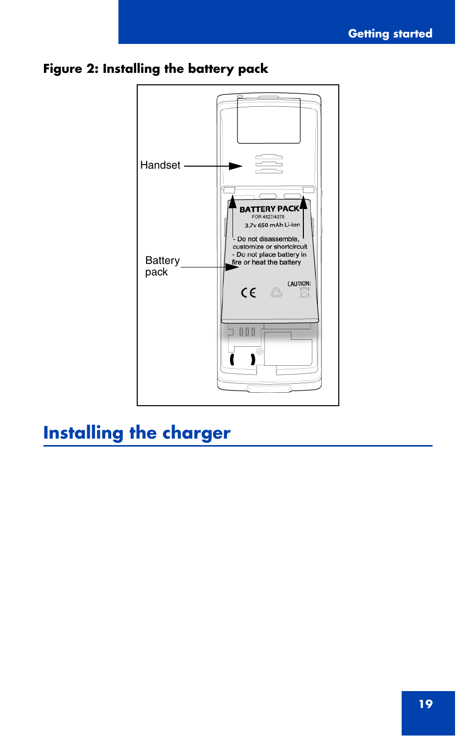 Installing the charger | Nortel Networks Nortel 4070 User Manual | Page 19 / 212