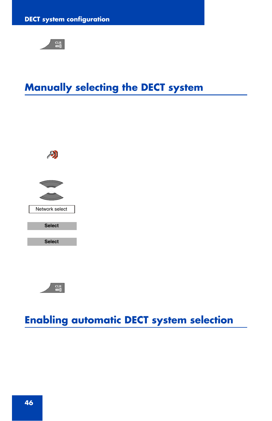 Manually selecting the dect system, Enabling automatic dect system selection | Nortel Networks Nortel 4070 User Manual | Page 46 / 212