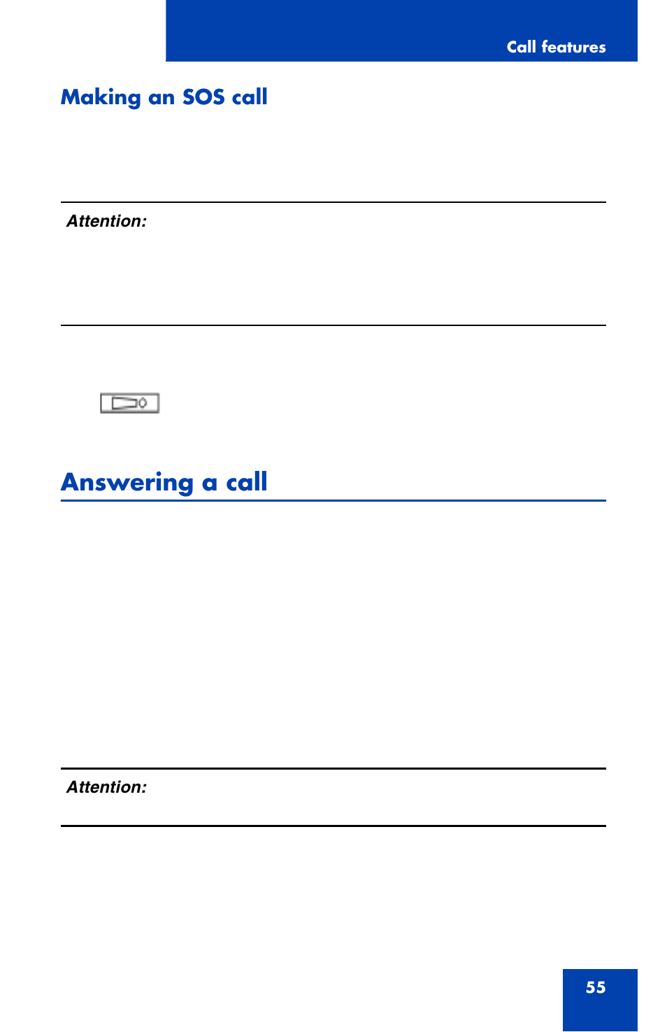 Making an sos call, Answering a call | Nortel Networks Nortel 4070 User Manual | Page 55 / 212