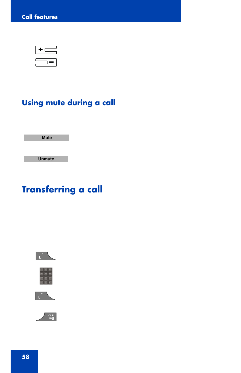 Using mute during a call, Transferring a call | Nortel Networks Nortel 4070 User Manual | Page 58 / 212