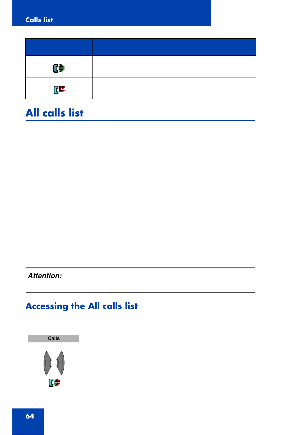 All calls list, Accessing the all calls list | Nortel Networks Nortel 4070 User Manual | Page 64 / 212