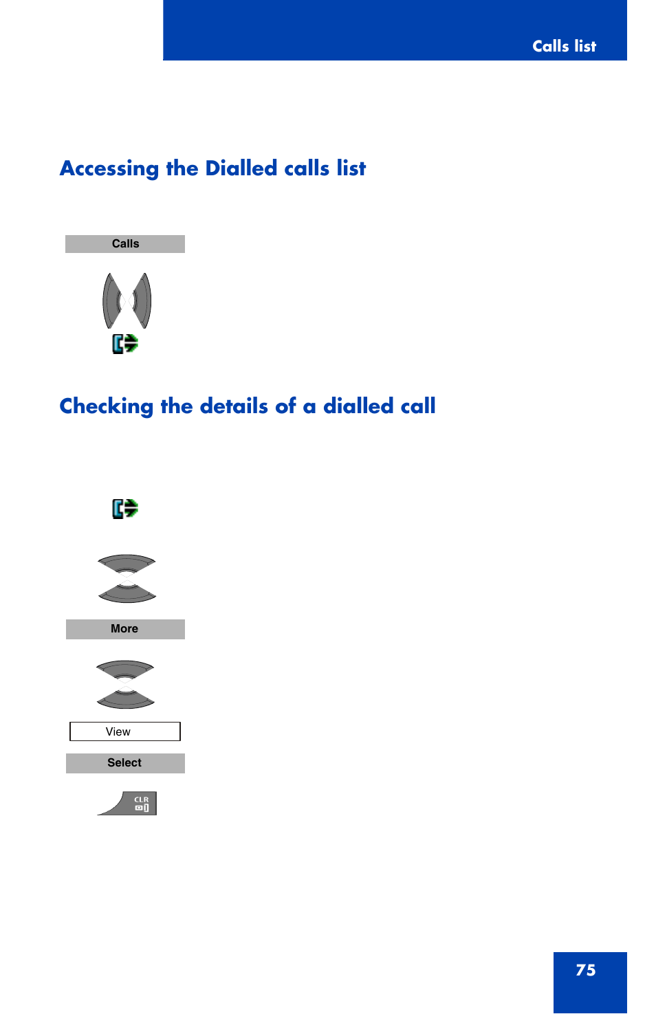 Accessing the dialled calls list, Checking the details of a dialled call | Nortel Networks Nortel 4070 User Manual | Page 75 / 212