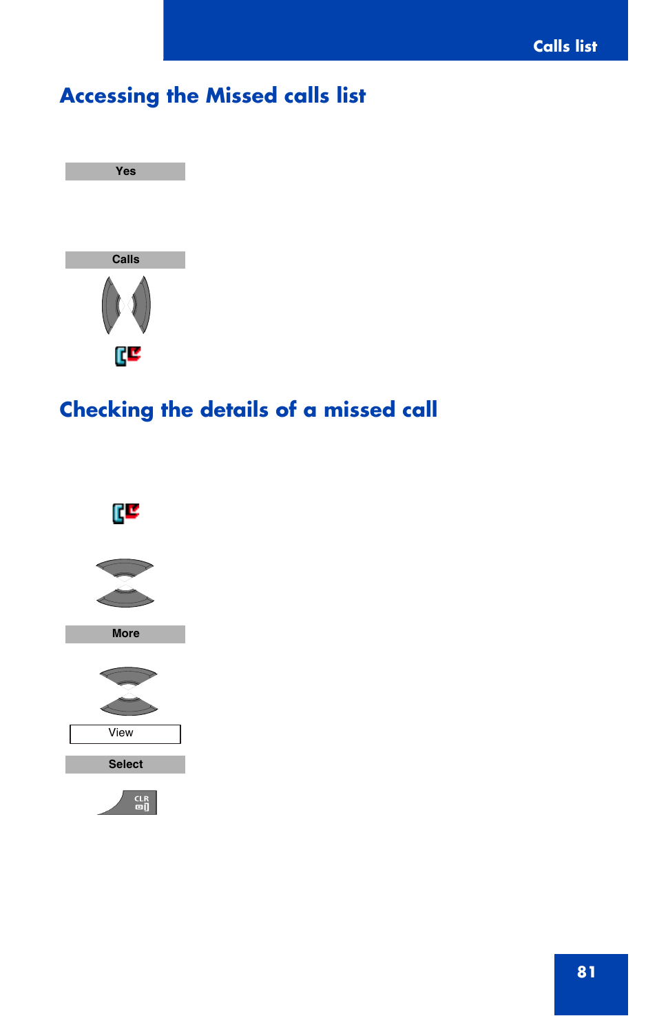 Accessing the missed calls list, Checking the details of a missed call | Nortel Networks Nortel 4070 User Manual | Page 81 / 212