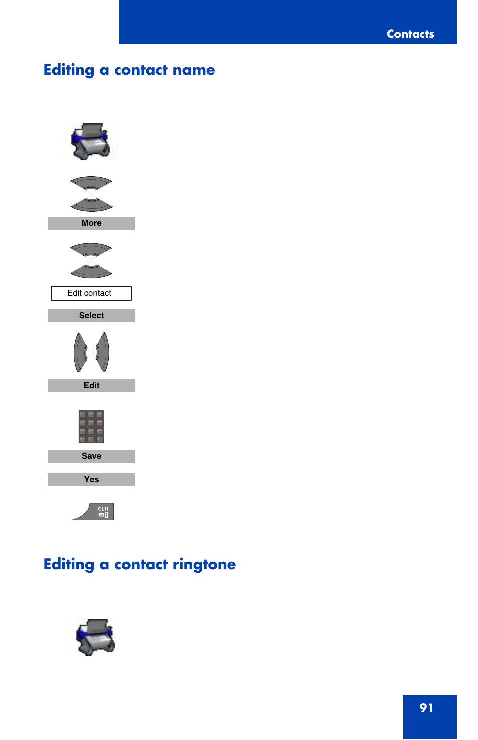 Editing a contact name, Editing a contact ringtone | Nortel Networks Nortel 4070 User Manual | Page 91 / 212