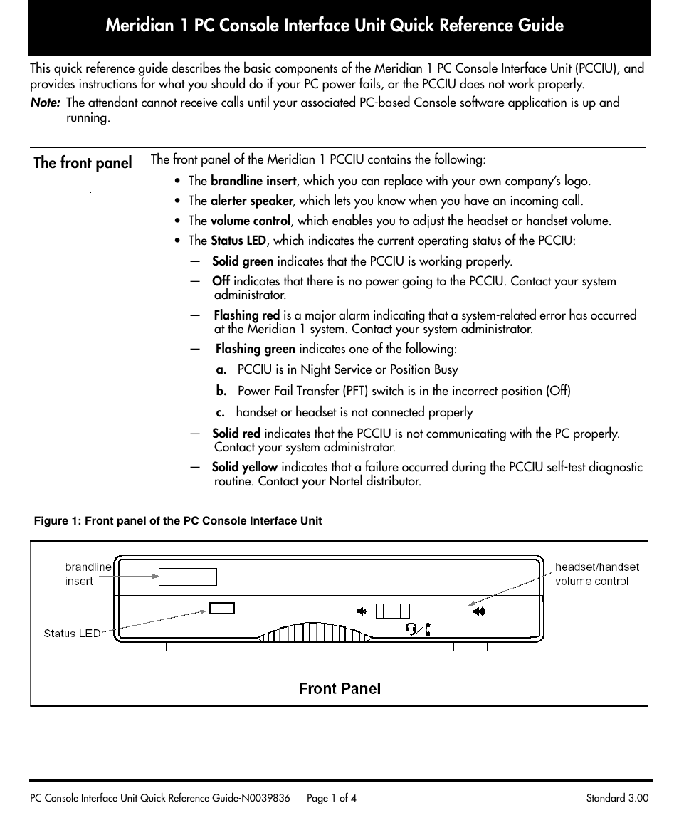 Nortel Networks Meridian 1 PC Console Interface Unit User Manual | 4 pages