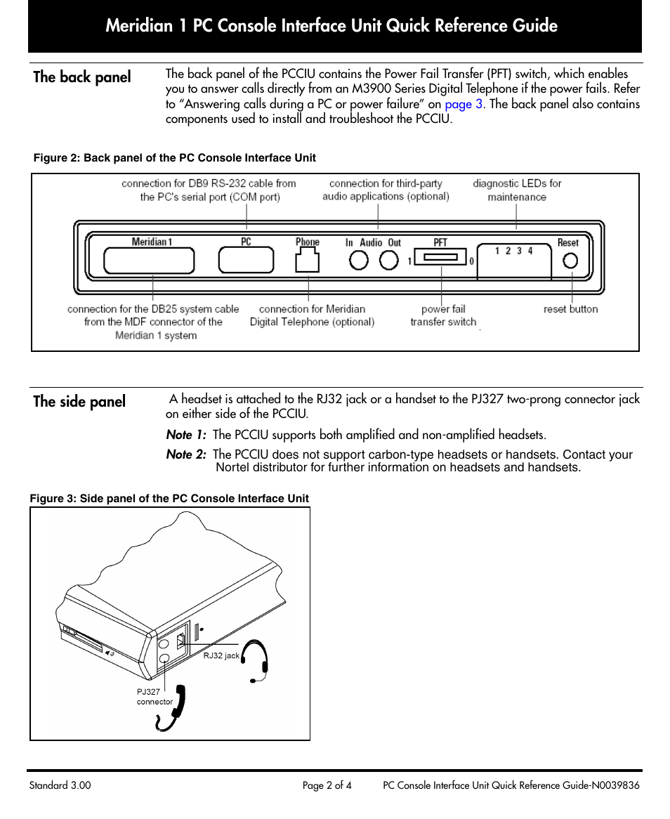 The back panel, The side panel | Nortel Networks Meridian 1 PC Console Interface Unit User Manual | Page 2 / 4