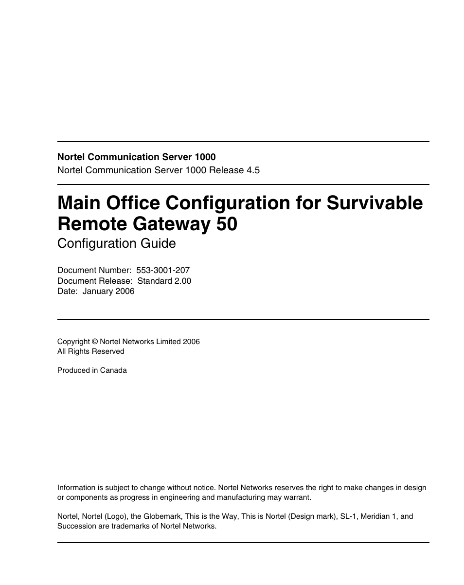 Nortel Networks Remote Gateway 50 User Manual | 260 pages