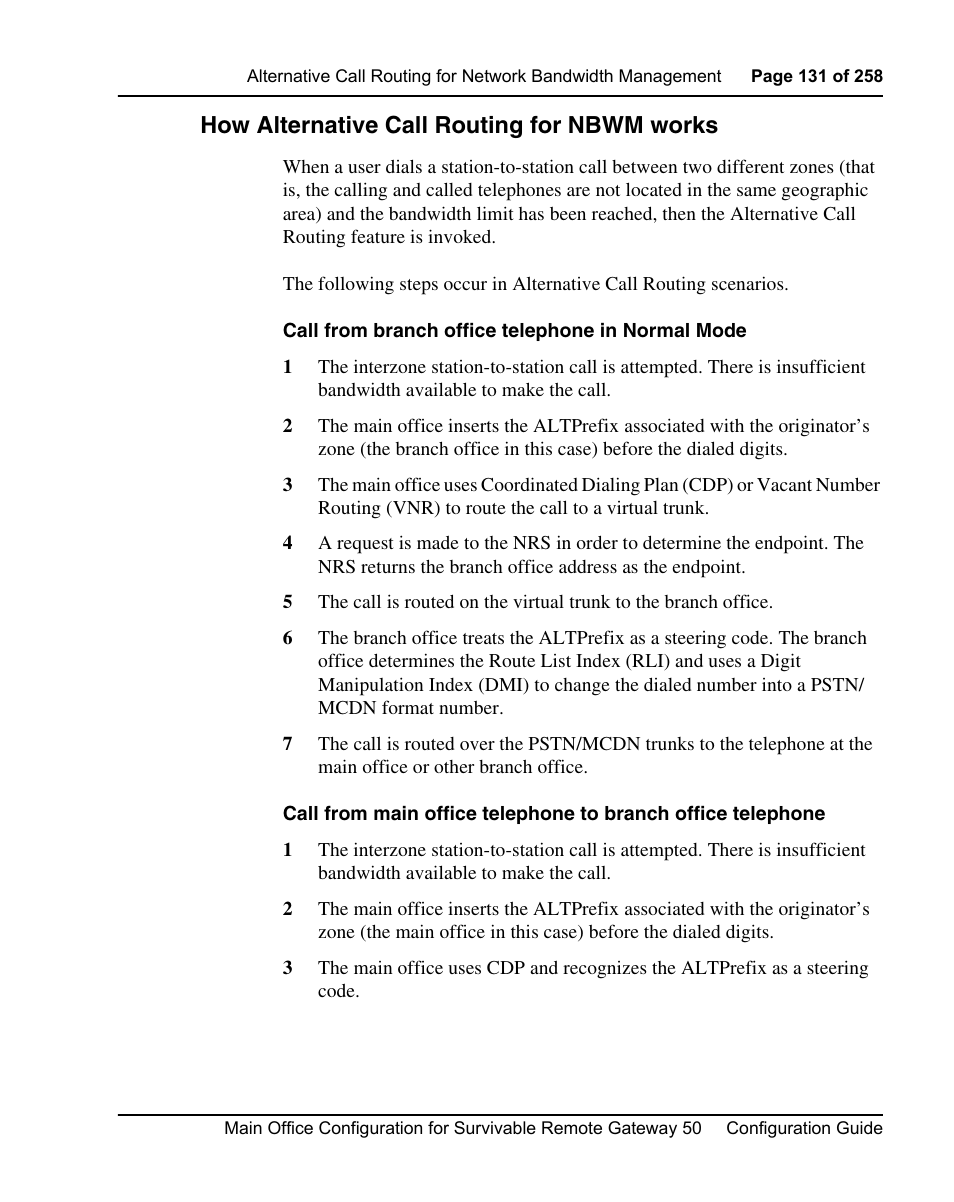 How alternative call routing for nbwm works | Nortel Networks Remote Gateway 50 User Manual | Page 131 / 260