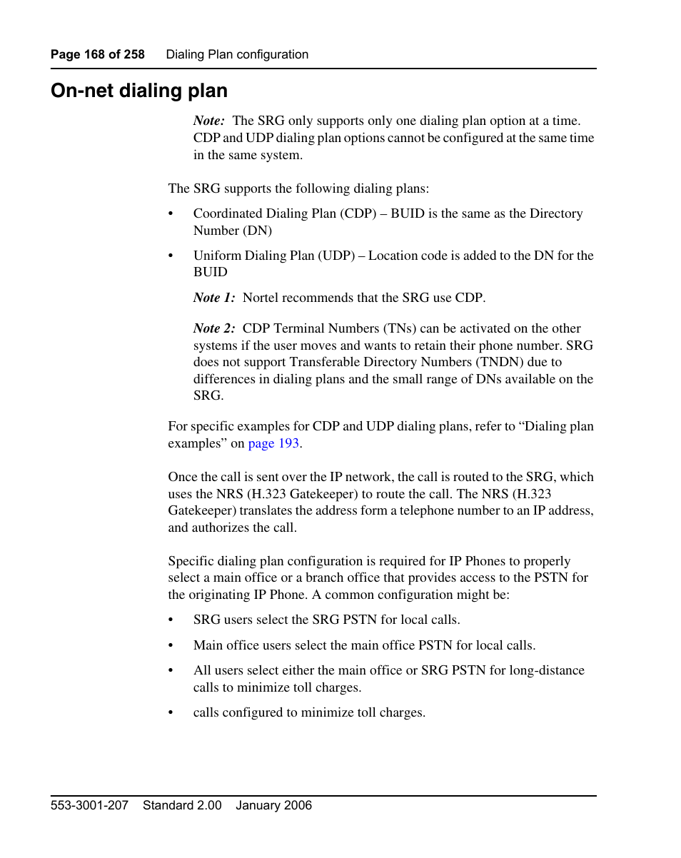 On-net dialing plan | Nortel Networks Remote Gateway 50 User Manual | Page 168 / 260