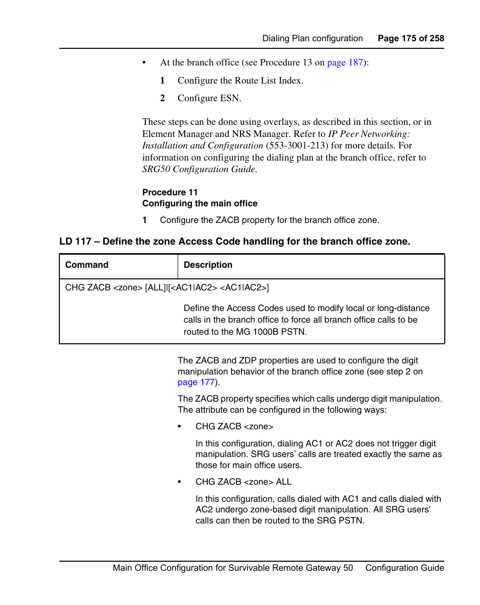 Procedure 11 configuring the main office, Ee procedure 11 on | Nortel Networks Remote Gateway 50 User Manual | Page 175 / 260