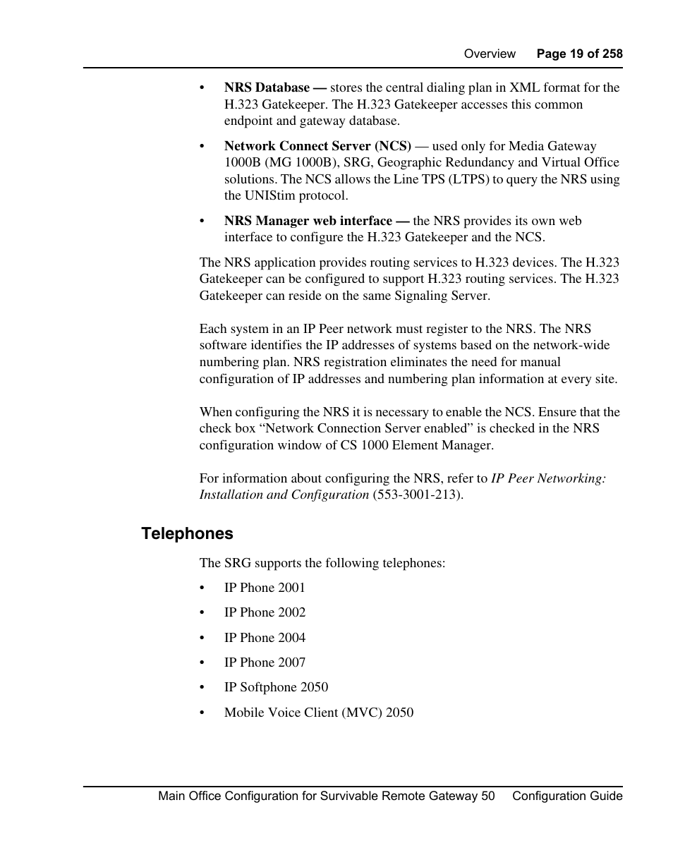 Telephones | Nortel Networks Remote Gateway 50 User Manual | Page 19 / 260