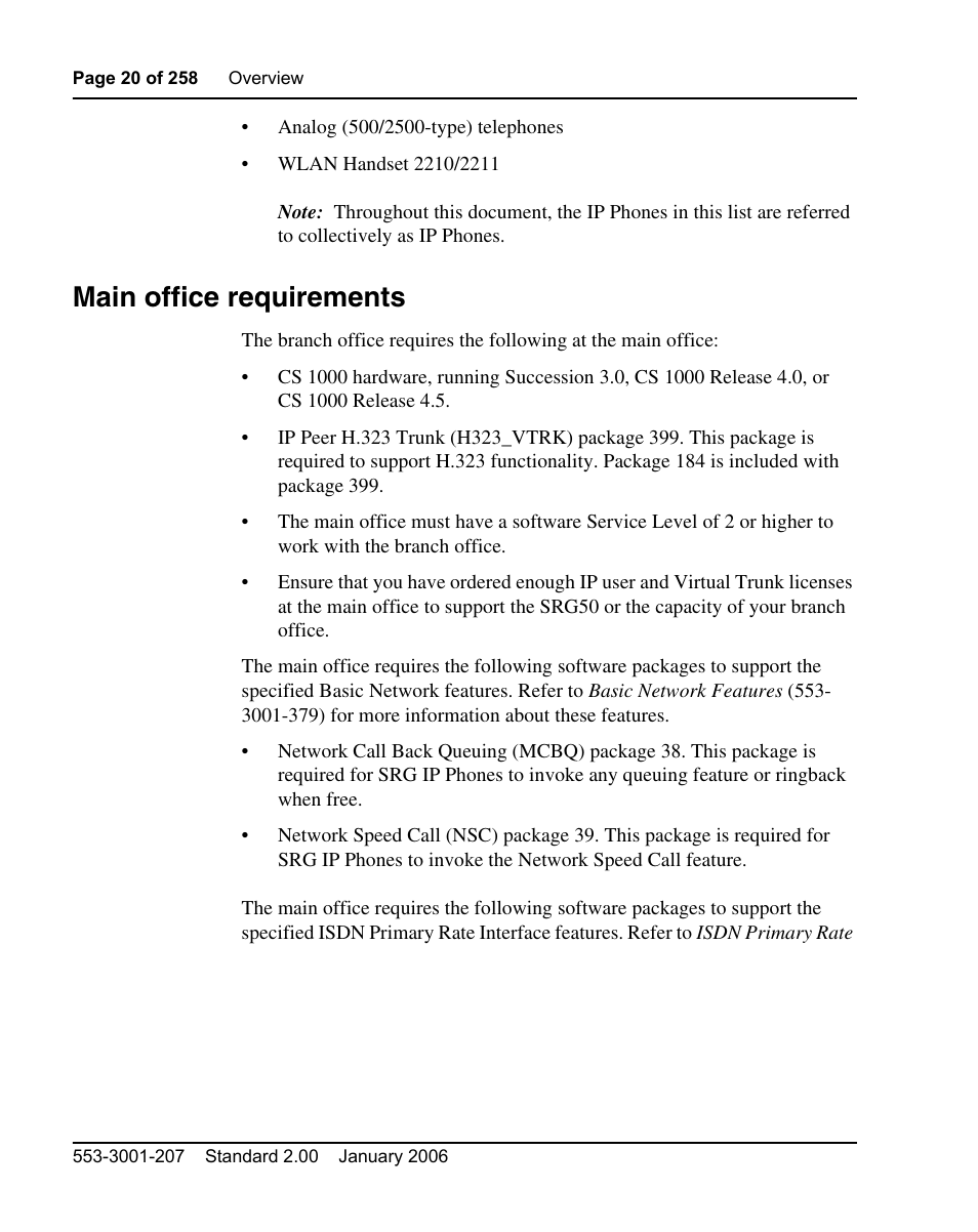 Main office requirements | Nortel Networks Remote Gateway 50 User Manual | Page 20 / 260