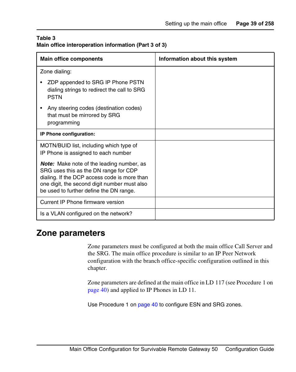 Zone parameters | Nortel Networks Remote Gateway 50 User Manual | Page 39 / 260