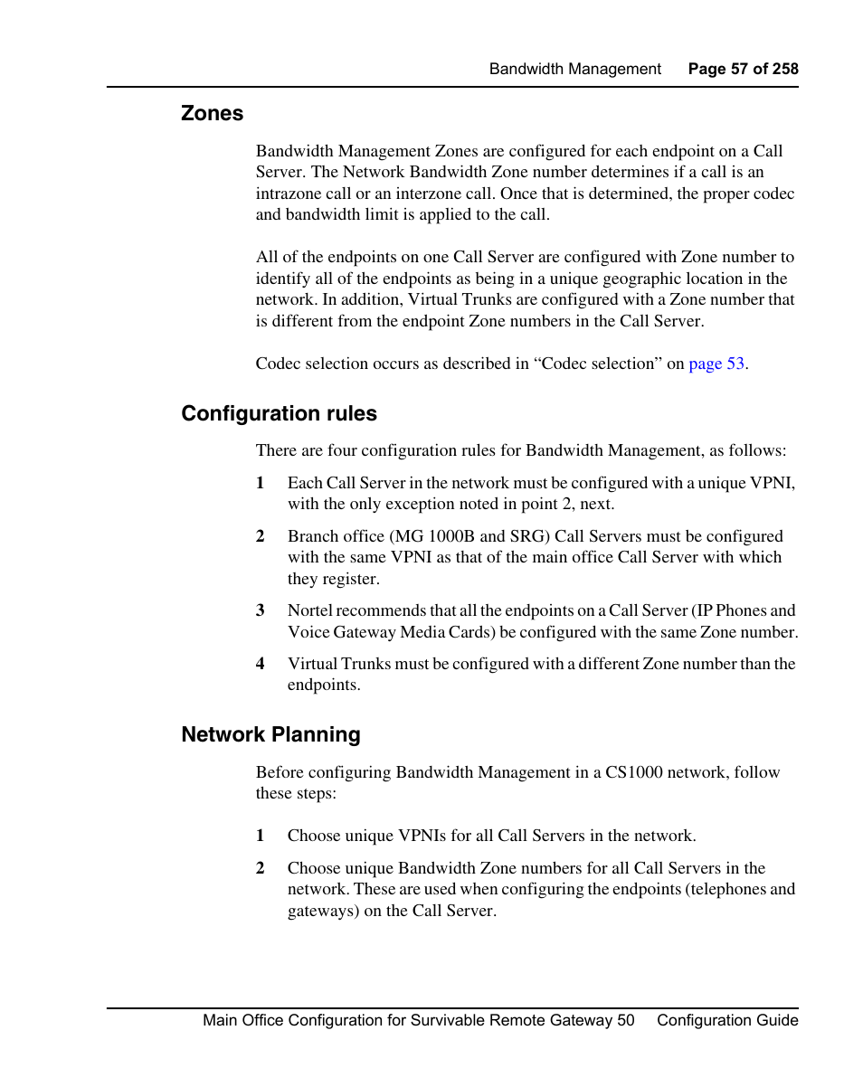 Zones, Configuration rules, Network planning | Nortel Networks Remote Gateway 50 User Manual | Page 57 / 260