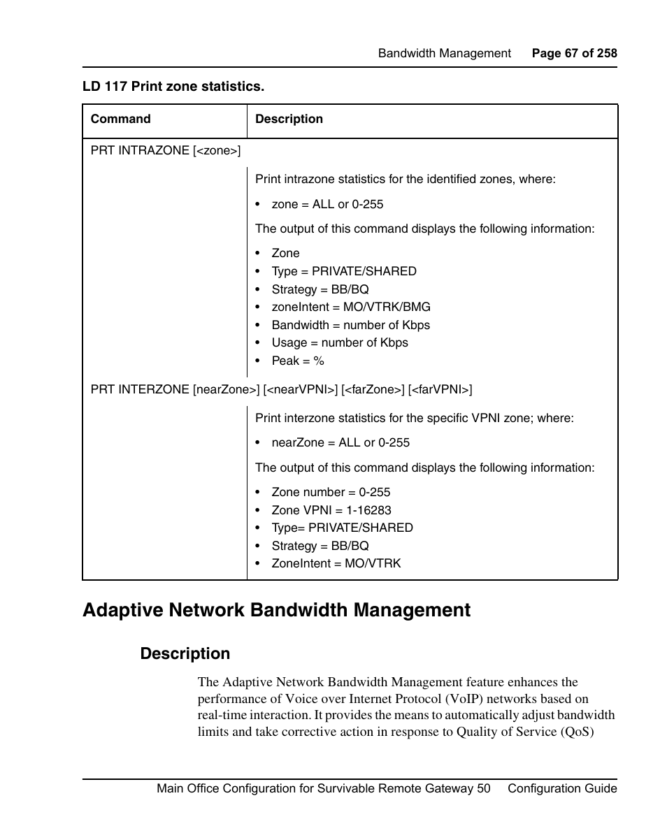 Adaptive network bandwidth management, Description | Nortel Networks Remote Gateway 50 User Manual | Page 67 / 260