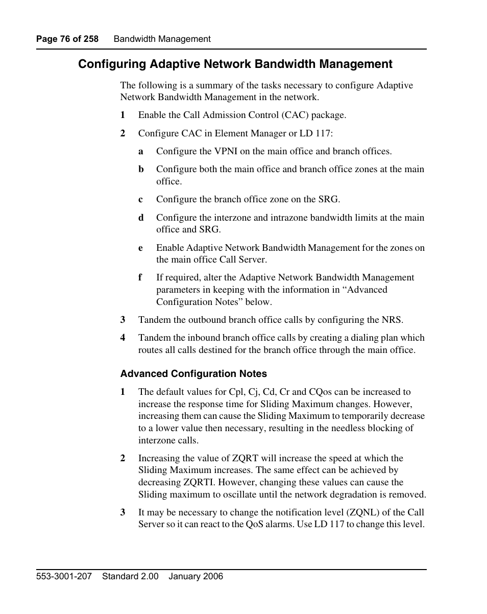Configuring adaptive network bandwidth management | Nortel Networks Remote Gateway 50 User Manual | Page 76 / 260