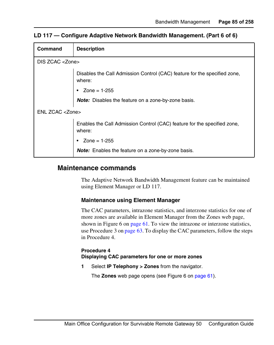 Maintenance commands | Nortel Networks Remote Gateway 50 User Manual | Page 85 / 260