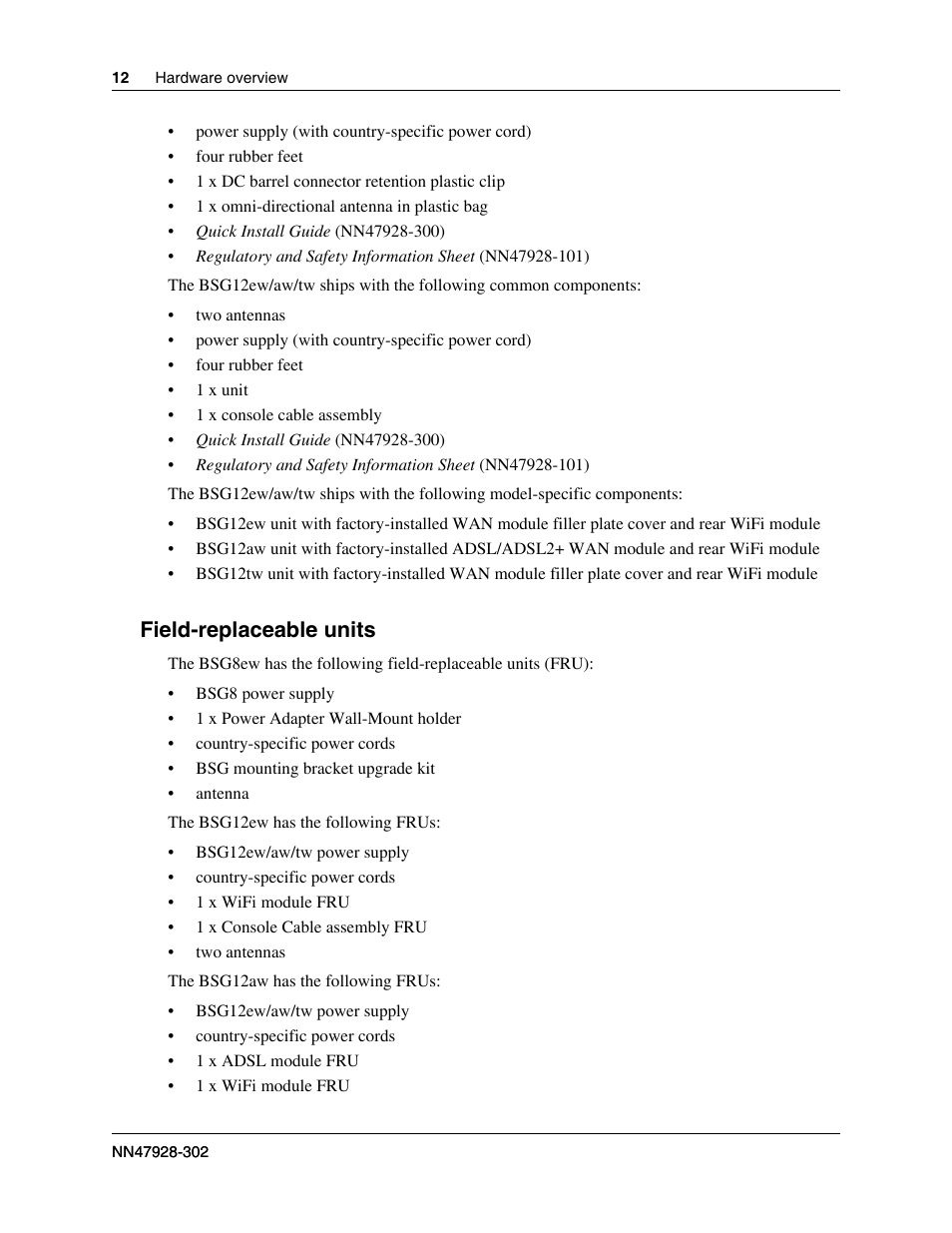 Field-replaceable units | Nortel Networks BSG12aw User Manual | Page 12 / 66