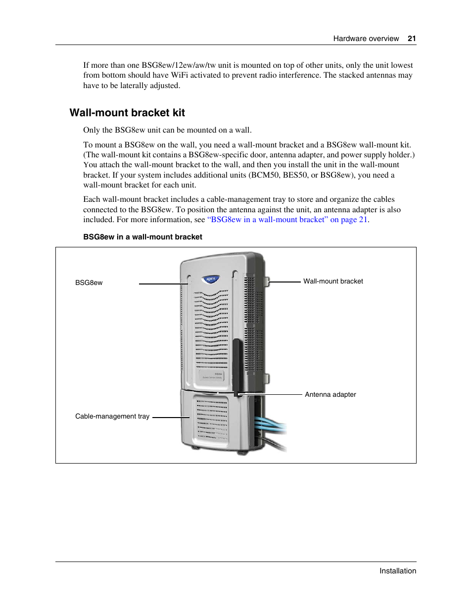 Wall-mount bracket kit | Nortel Networks BSG12aw User Manual | Page 21 / 66