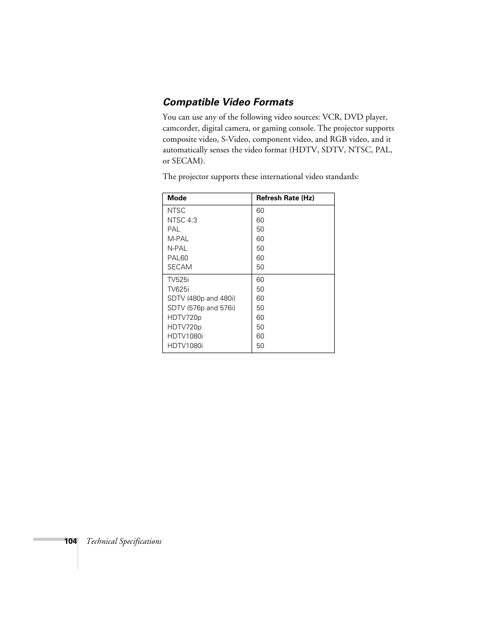 Compatible video formats | Nortel Networks 822p User Manual | Page 104 / 118