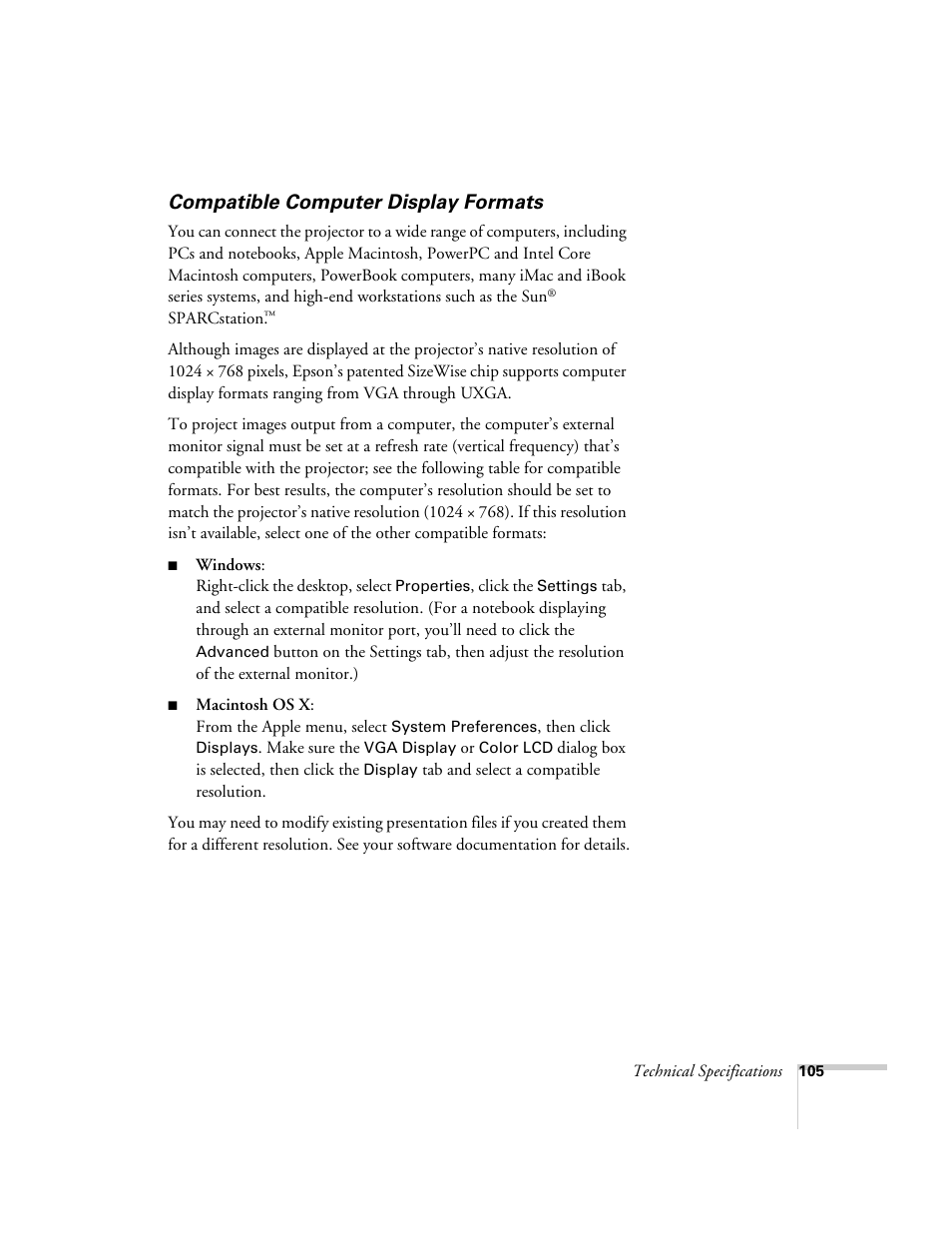 Compatible computer display formats | Nortel Networks 822p User Manual | Page 105 / 118