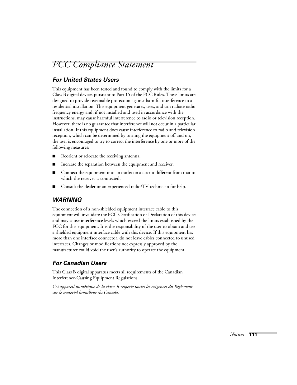 Fcc compliance statement | Nortel Networks 822p User Manual | Page 111 / 118