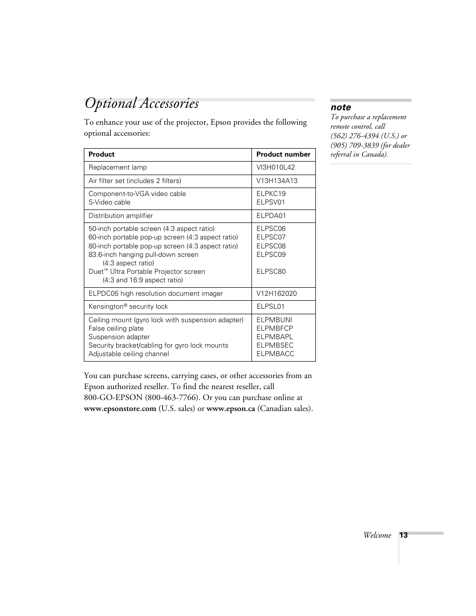 Optional accessories | Nortel Networks 822p User Manual | Page 13 / 118