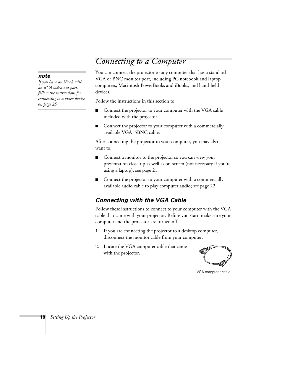 Connecting to a computer, Connecting with the vga cable | Nortel Networks 822p User Manual | Page 18 / 118