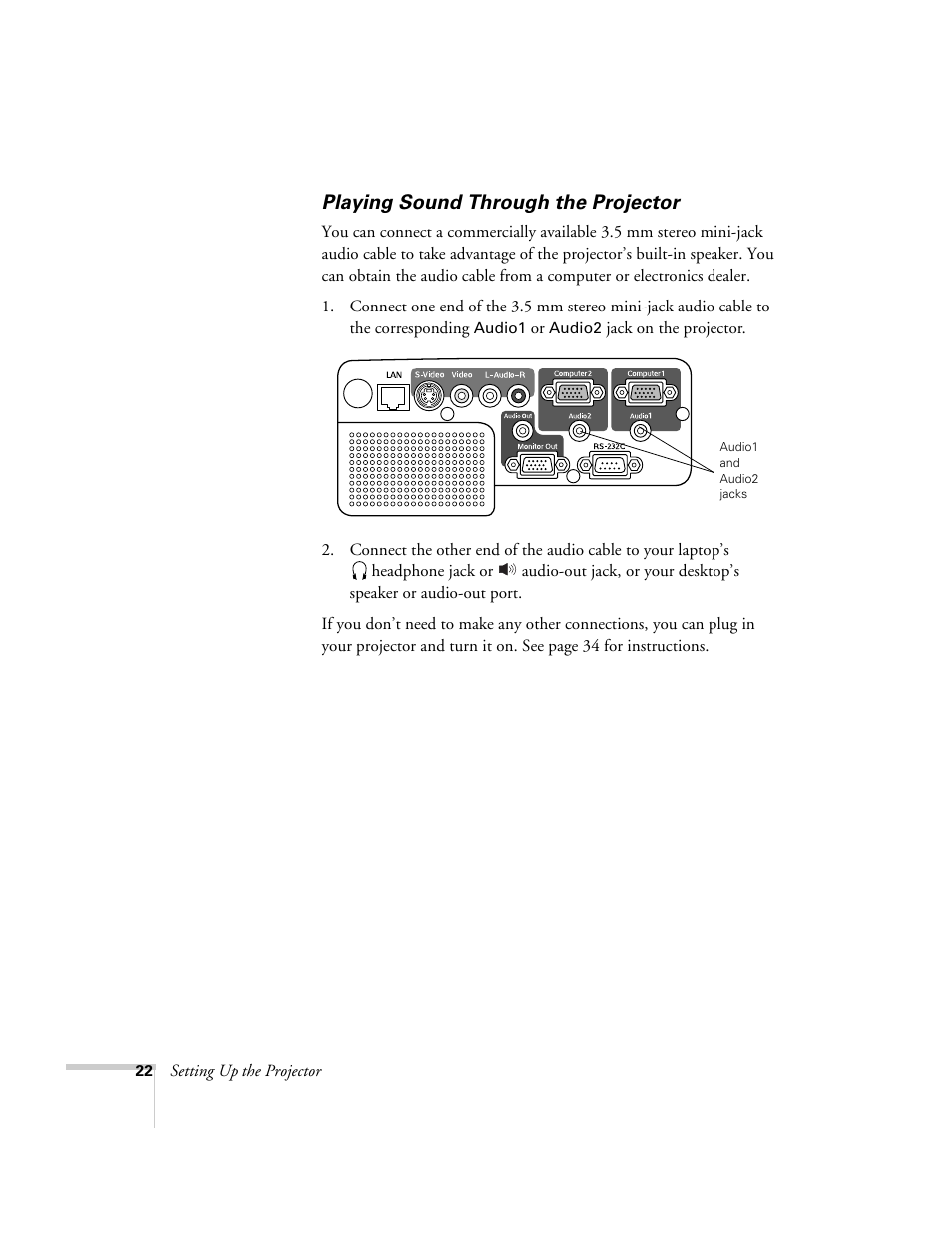 Playing sound through the projector | Nortel Networks 822p User Manual | Page 22 / 118