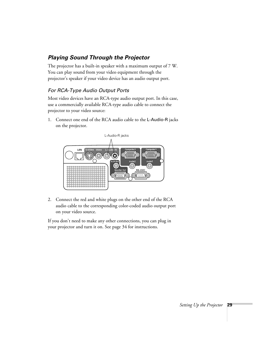 Playing sound through the projector | Nortel Networks 822p User Manual | Page 29 / 118