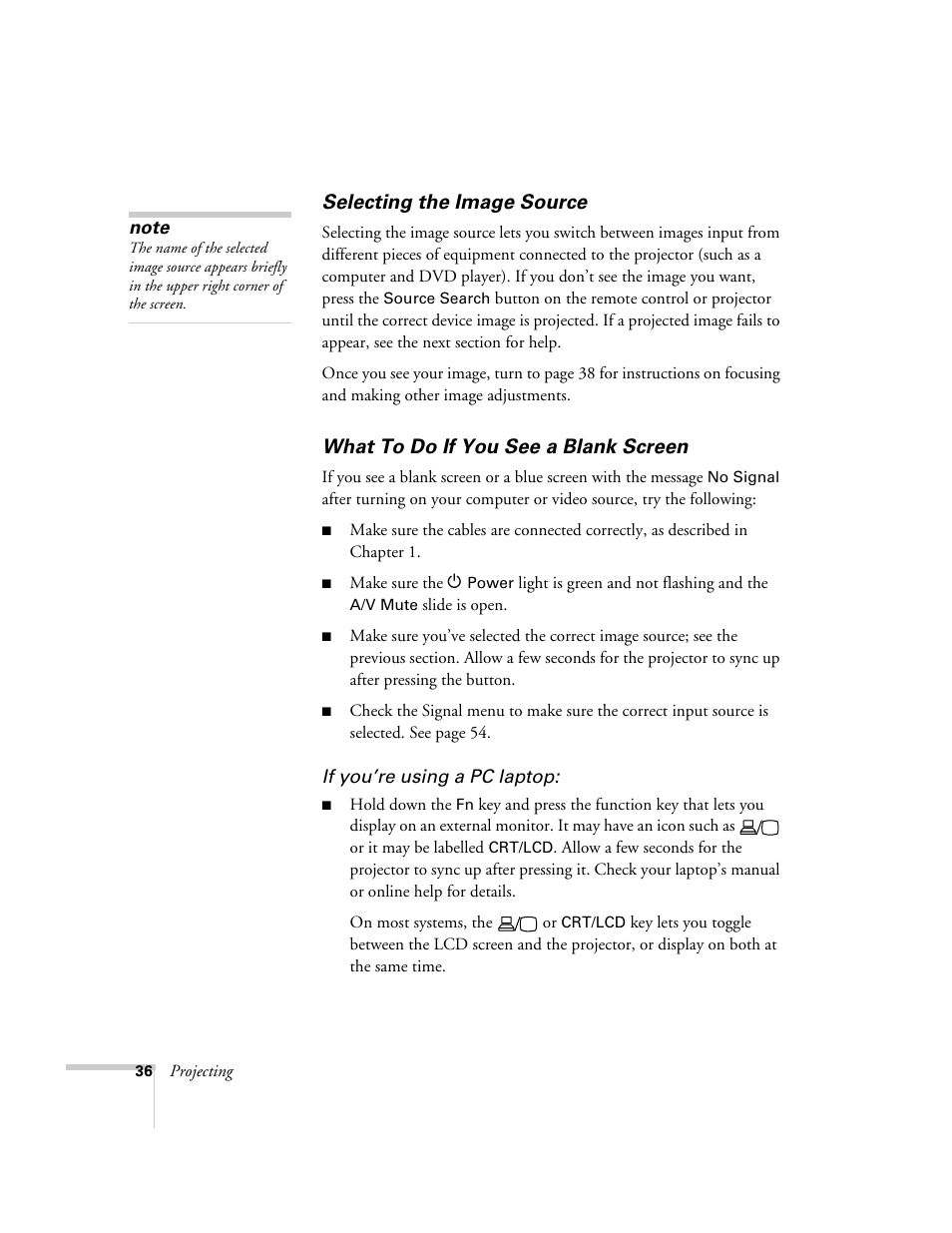 Selecting the image source, What to do if you see a blank screen | Nortel Networks 822p User Manual | Page 36 / 118